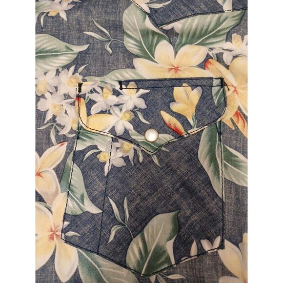 Cowboy Gang Shirt Men's 2XL Blue Pearl Snap Hawaii Floral PLUMERIA Western Boho - Picture 15 of 16